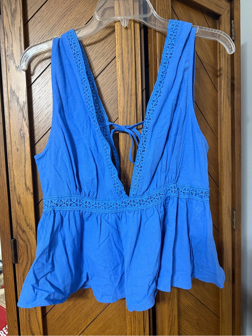 Women’s Blue and yellow Crochet Trim V-Neck Tank Top